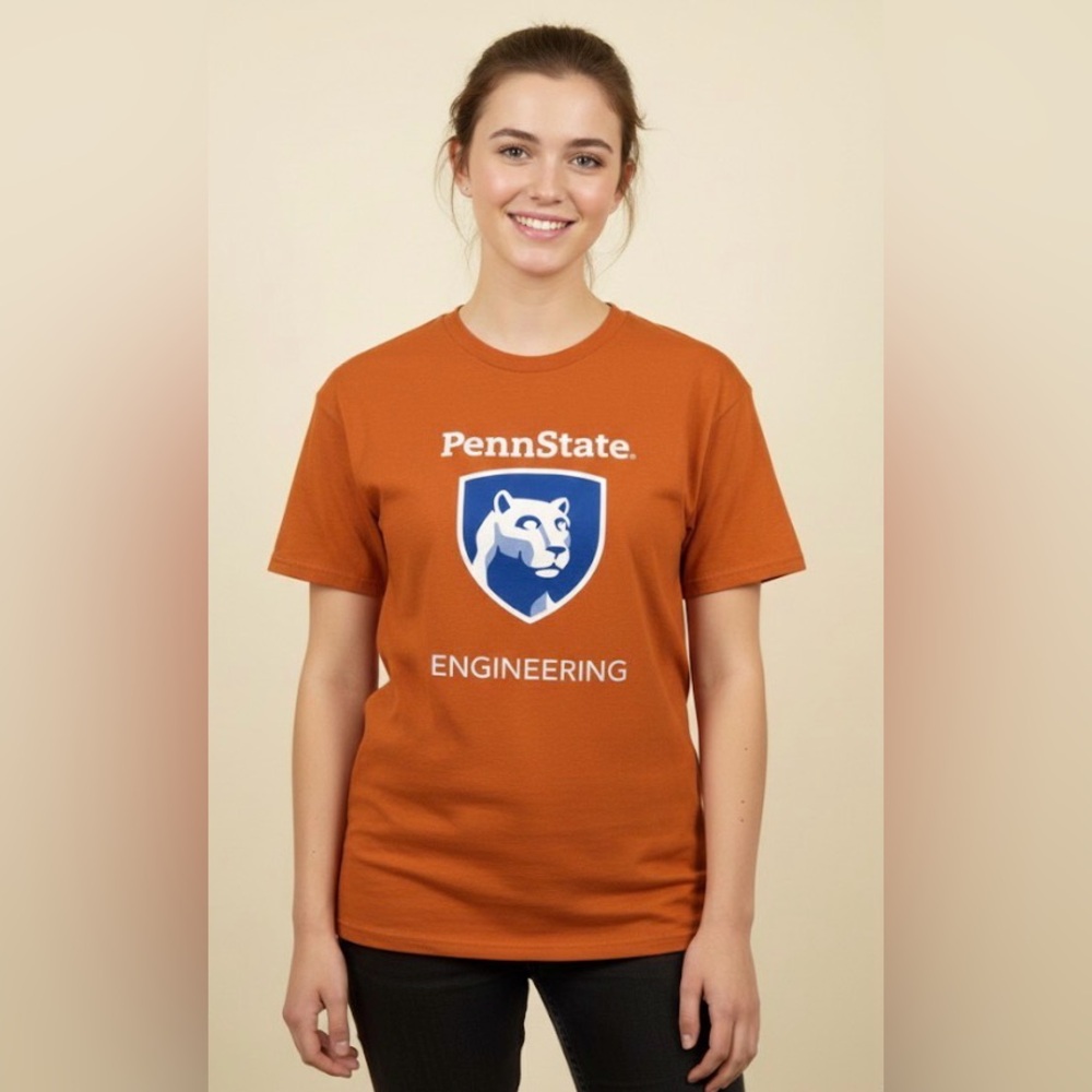 PennState engineering orange, short sleeve T-shirt, logo size large unisex